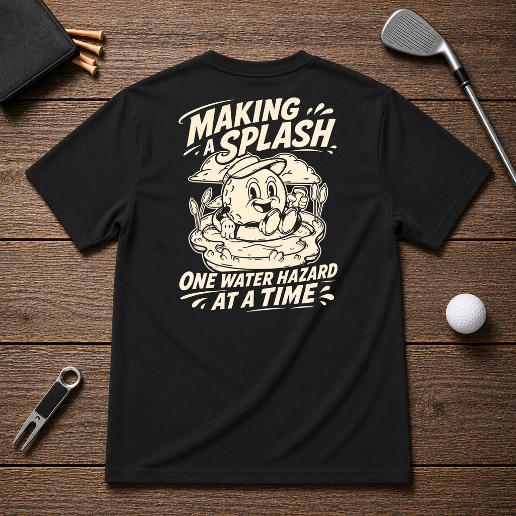 Making A Splash- Funny water hazard golf shirt. For golfers who have the problem of always ending up in the pond.