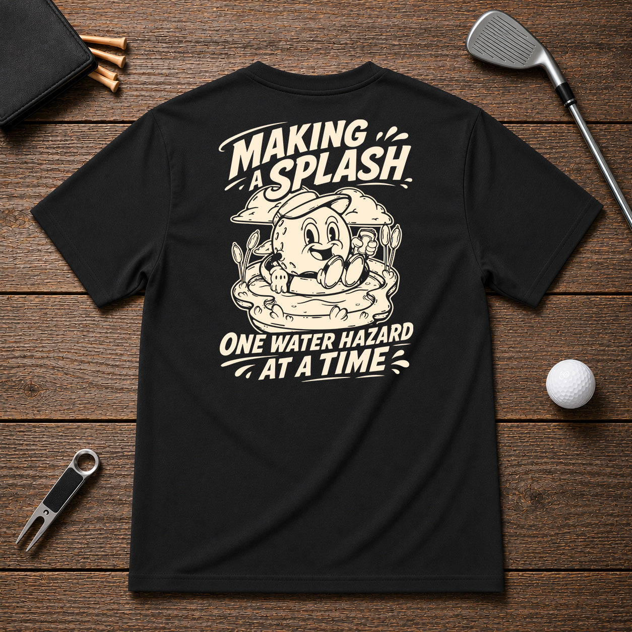 Making A Splash- Funny water hazard golf shirt. For golfers who have the problem of always ending up in the pond.
