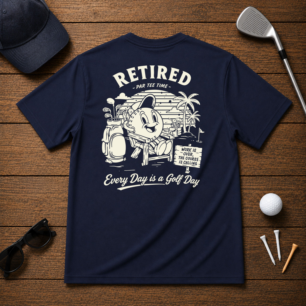 Retired Golfer Retro Vintage Style Beach Golf Course 