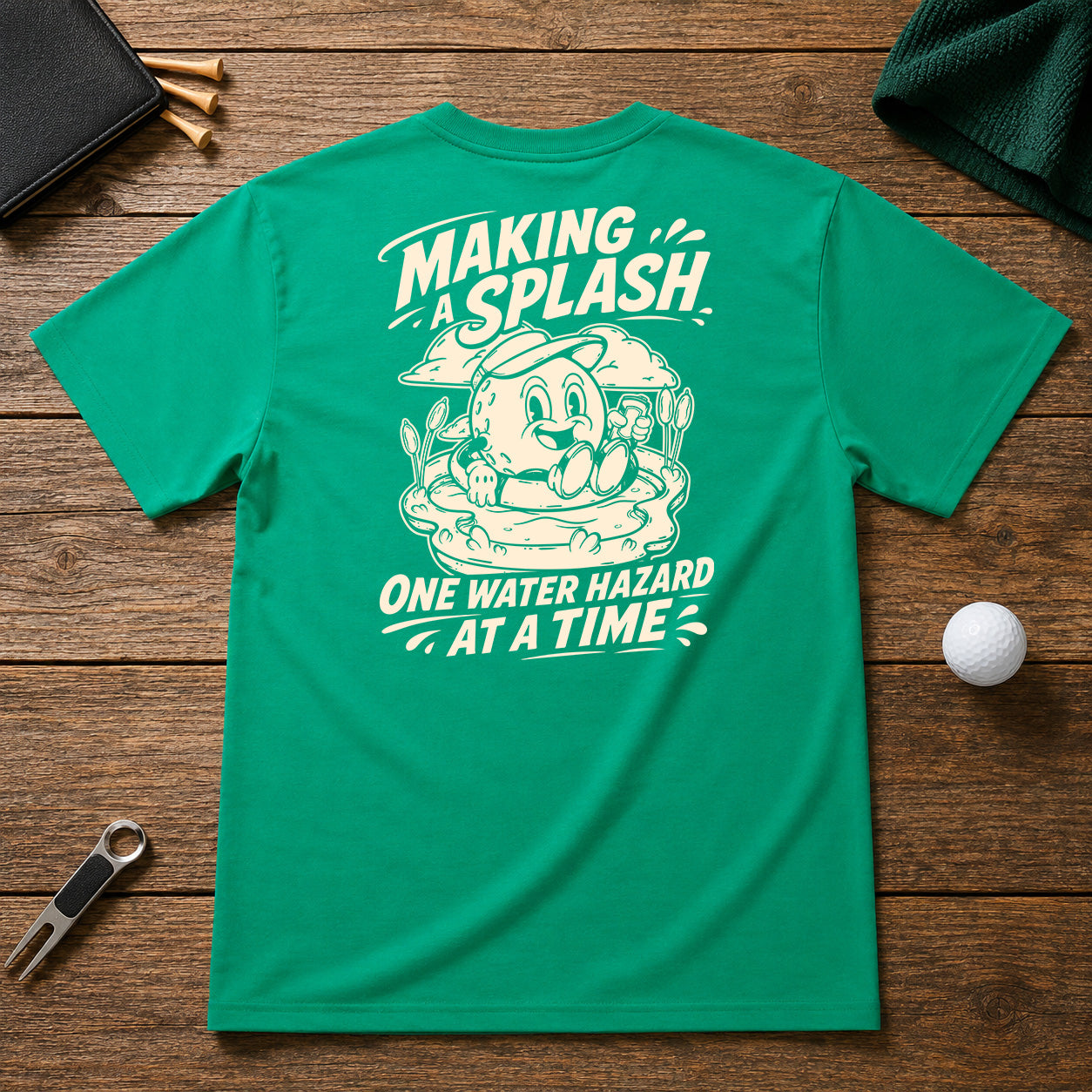 Making A Splash- Funny water hazard golf shirt. For golfers who have the problem of always ending up in the pond.