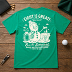 Funny snowman golf shirt. 8 on the scorecard. Sarcastic joke shirts for golfers