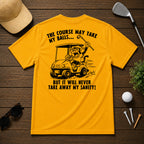 Mulligan Syndicate  Funny sarcastic golf shirt, of an angry monkey in a golf cart.