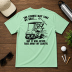 Mulligan Syndicate  Funny sarcastic golf shirt, of an angry monkey in a golf cart.