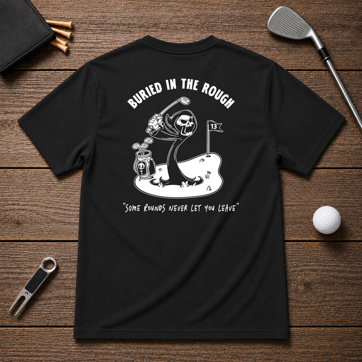 Retro style sarcastic 13th hole funny Grim Reaper golf shirt