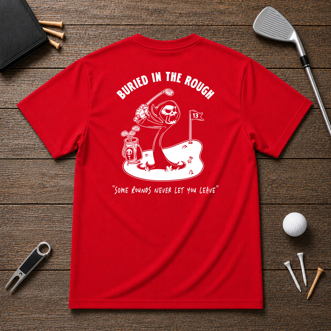 Retro style sarcastic 13th hole funny Grim Reaper golf shirt