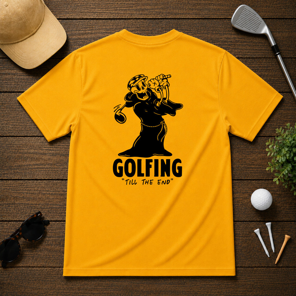 Funny skeleton on the golf course, having a great day on the course
