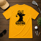 Funny skeleton on the golf course, having a great day on the course