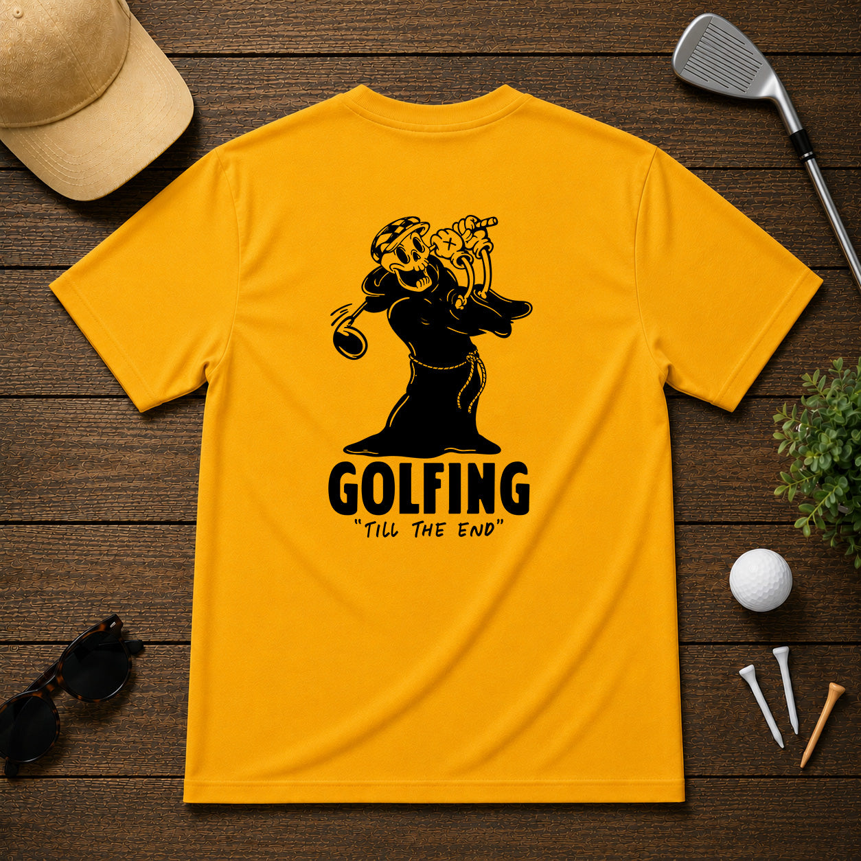 Funny skeleton on the golf course, having a great day on the course