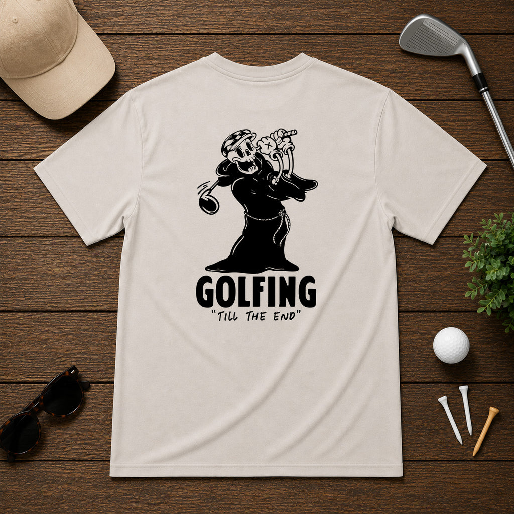 Funny skeleton on the golf course, having a great day on the course