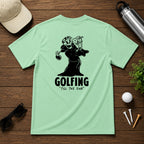 Funny skeleton on the golf course, having a great day on the course