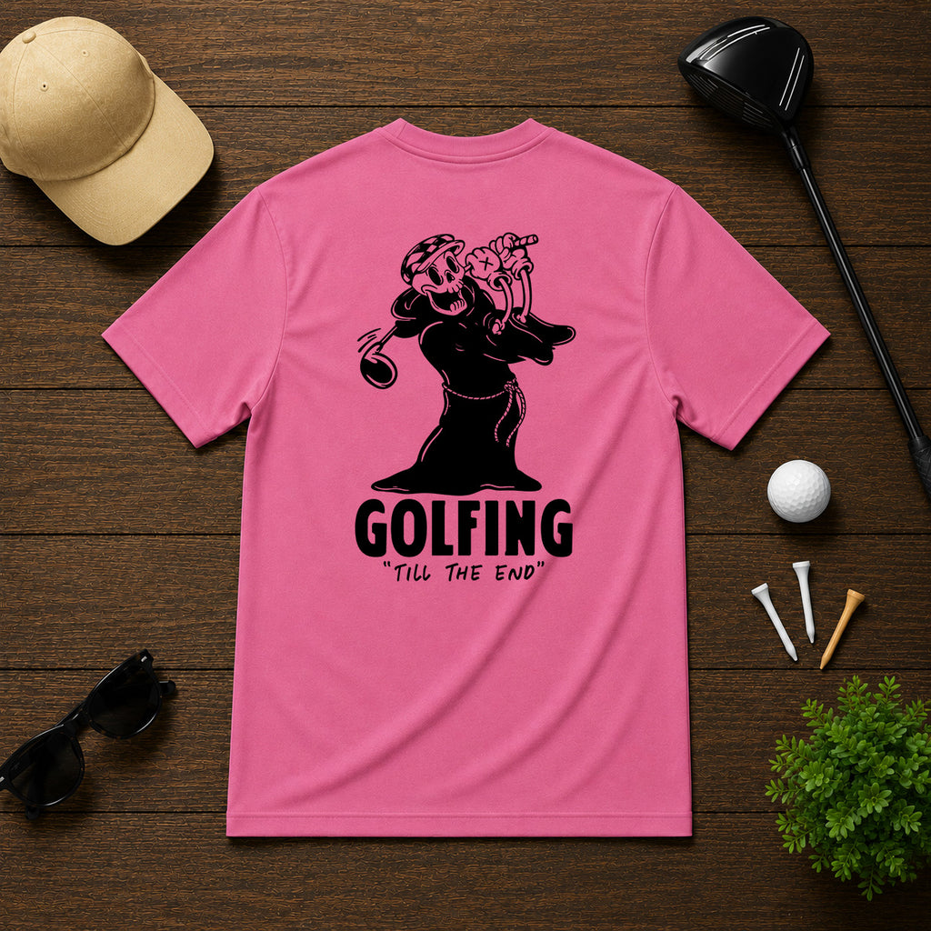 Funny skeleton on the golf course, having a great day on the course