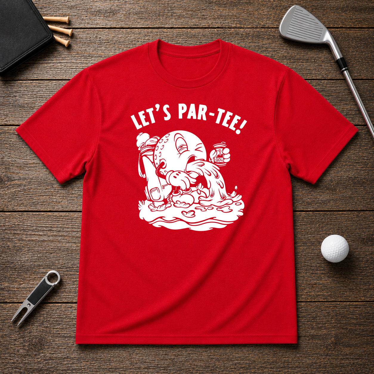 Funny puking golf ball, that can't get enough alcohol.