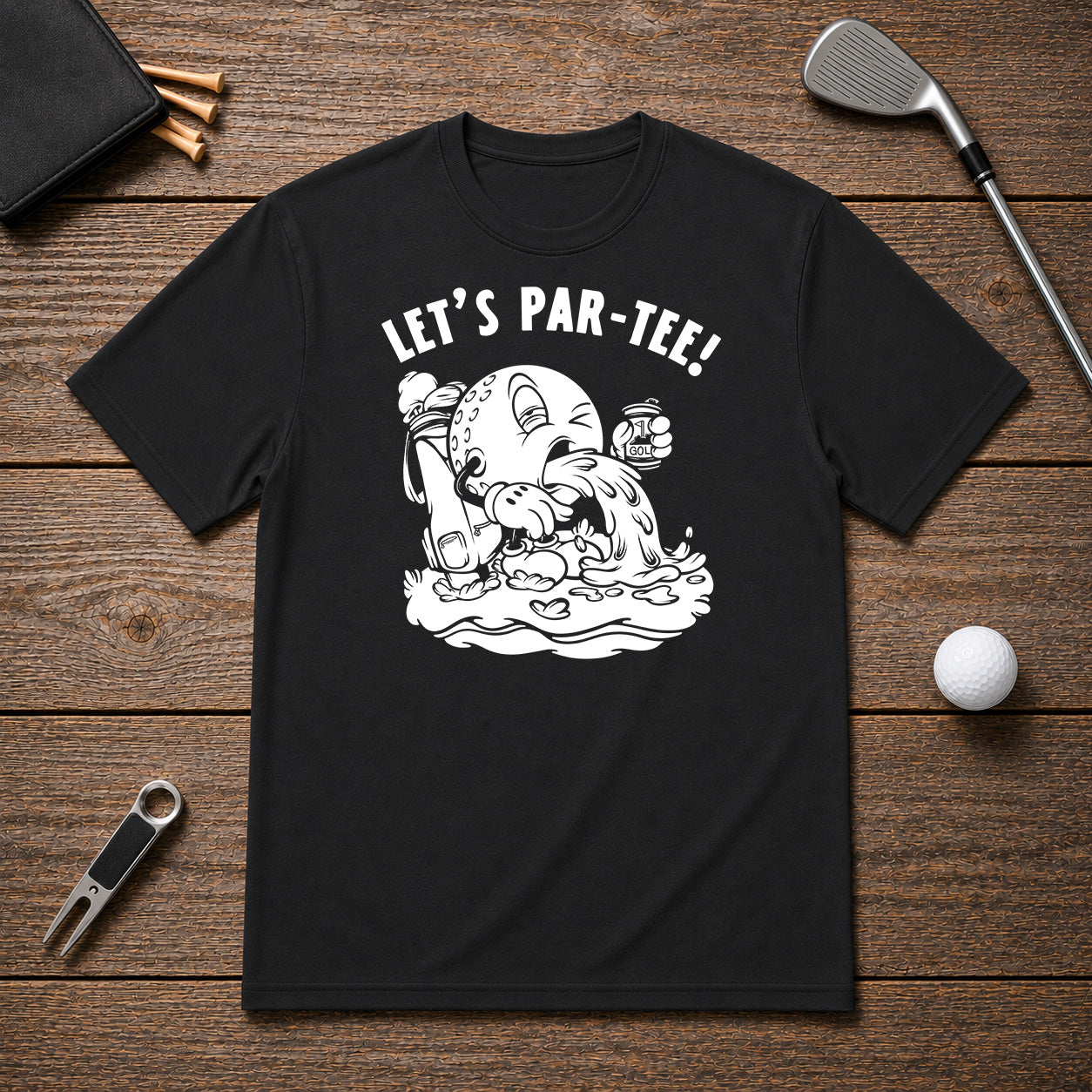 Funny puking golf ball, that can't get enough alcohol.