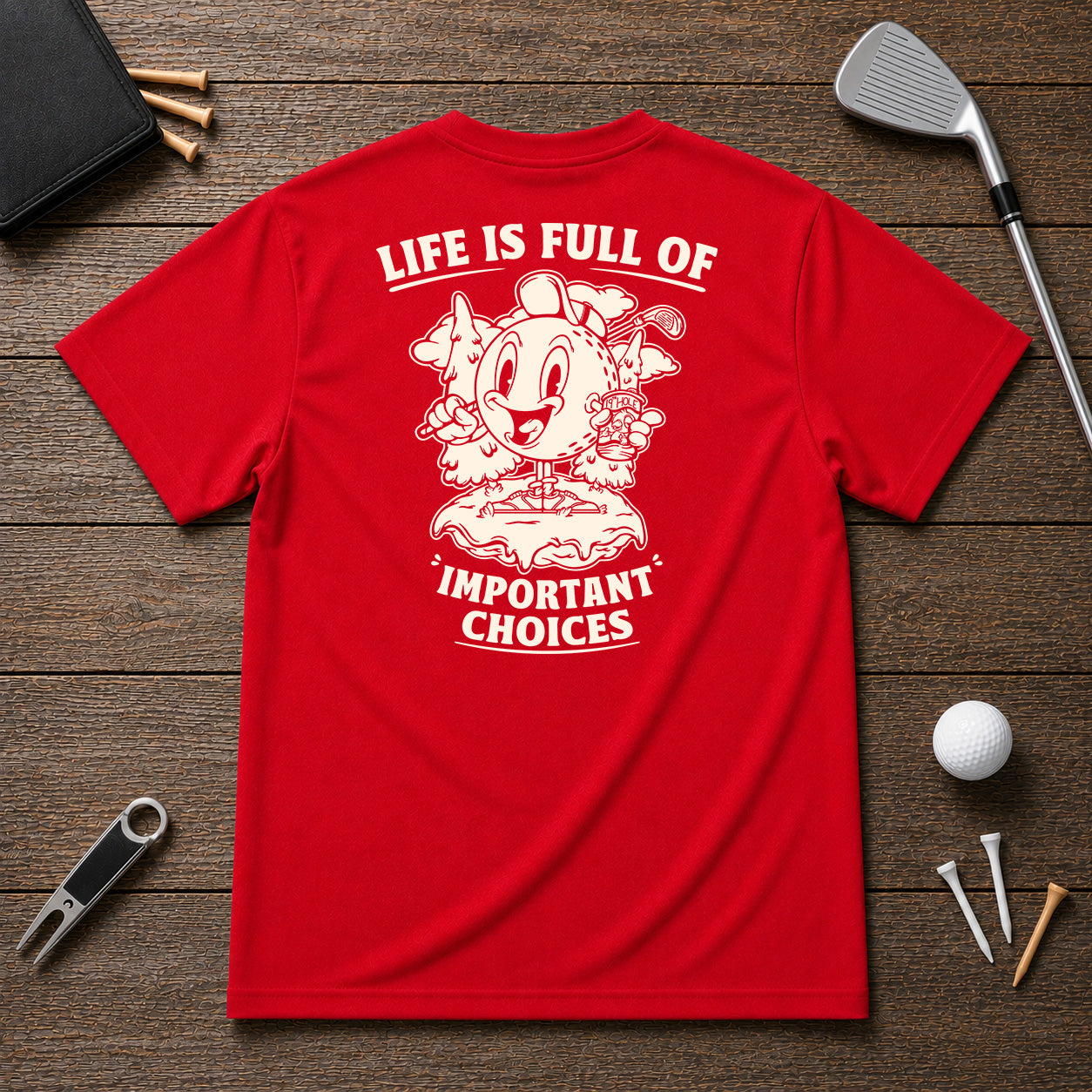 Funny golf ball drinking beer and holding a golf club, in a retro vintage stylized cartoon theme. Great for any golfer looking for a unique golf shirt.