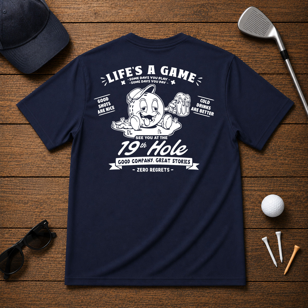 Funny golfer 19th hole drunk golf ball character. Great for after the game while hanging out with friends.