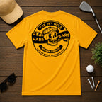 Show you can't wait for the 19th hole, with this stylized retro golf tee. Stylized skull with a golf tee in mouth, with a retro cartoon twist.