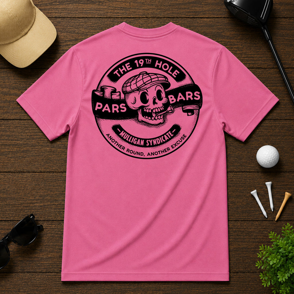 Show you can't wait for the 19th hole, with this stylized retro golf tee. Stylized skull with a golf tee in mouth, with a retro cartoon twist.