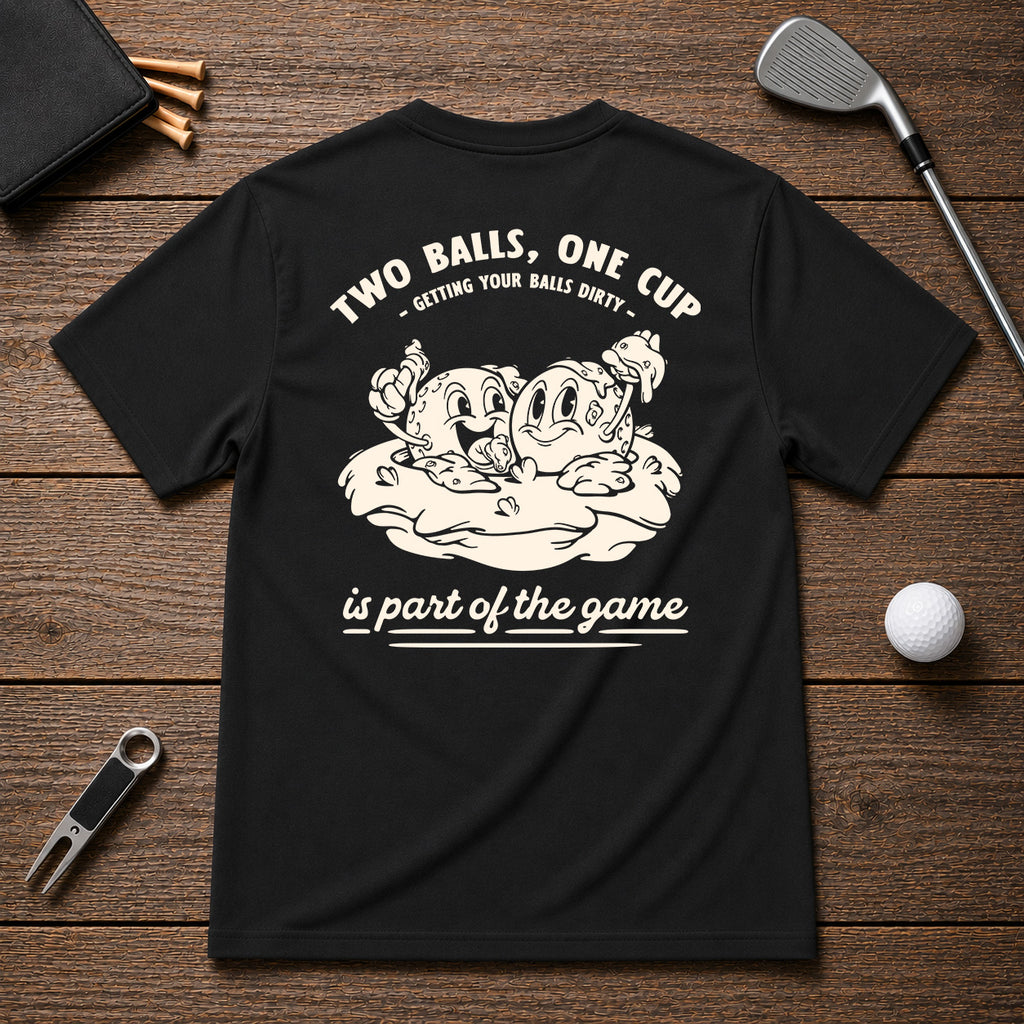 Funny Sarcastic 2 golf balls covered in dirt and in a hole.