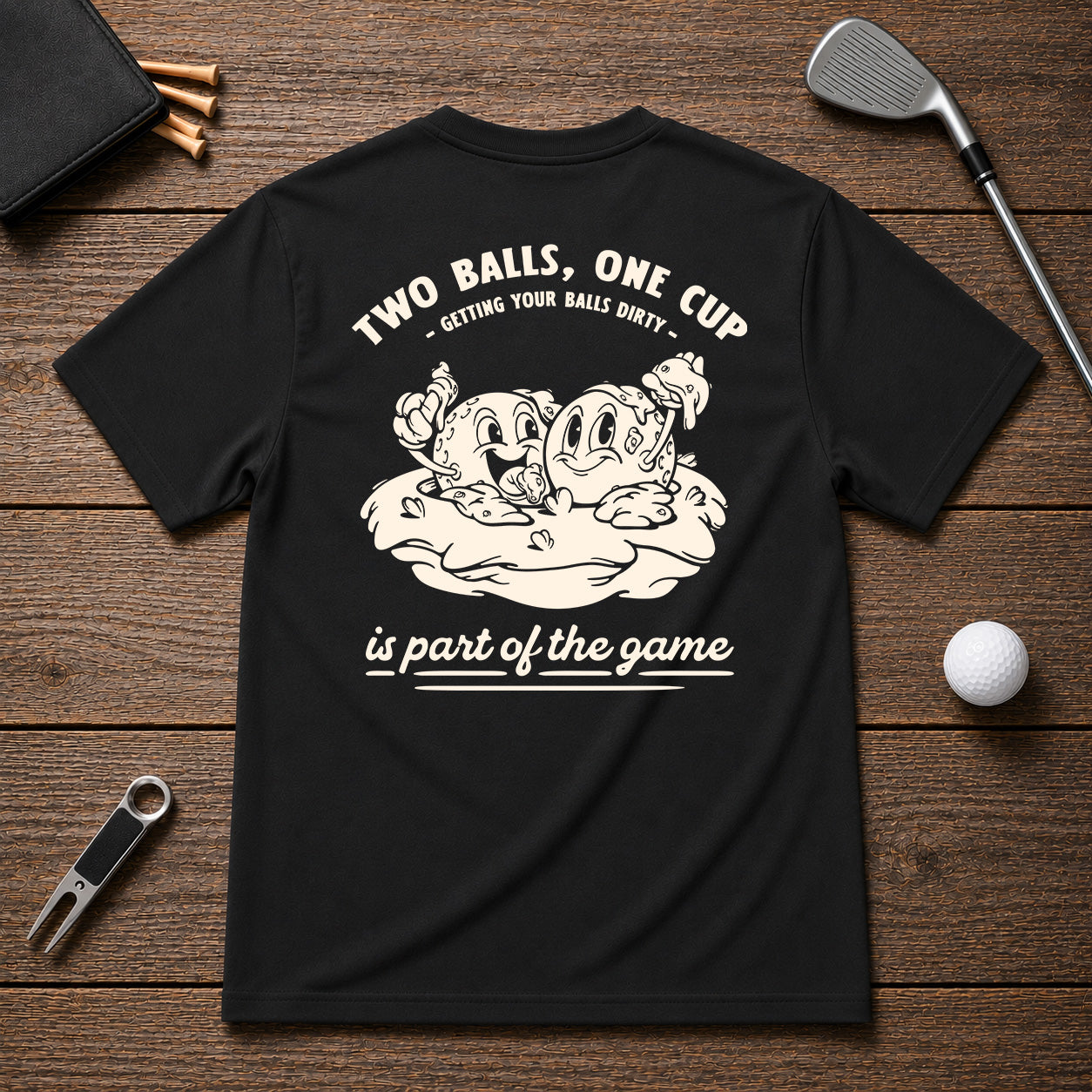 Funny Sarcastic 2 golf balls covered in dirt and in a hole.