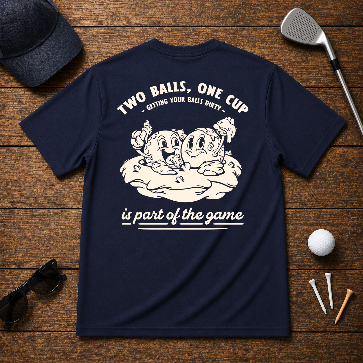 Funny Sarcastic 2 golf balls covered in dirt and in a hole.