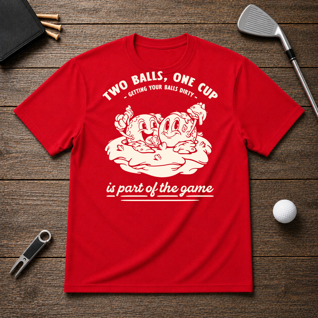Funny Sarcastic 2 golf balls covered in dirt and in a hole.