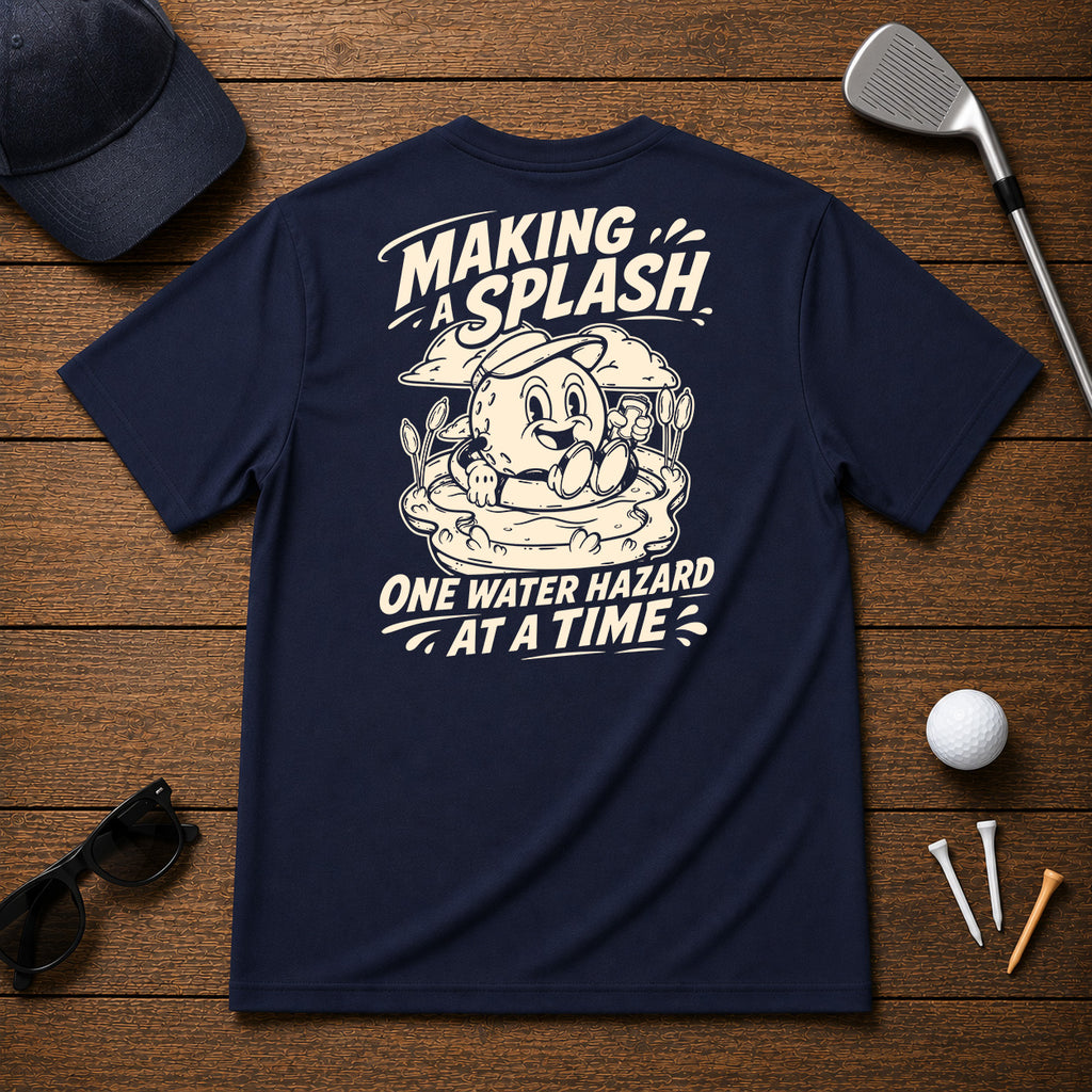 Making A Splash- Funny water hazard golf shirt. For golfers who have the problem of always ending up in the pond.