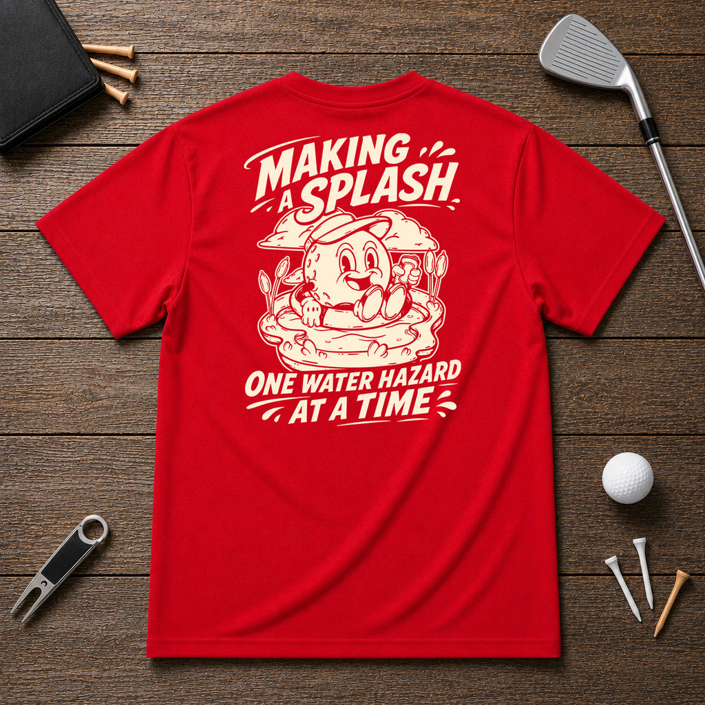 Making A Splash- Funny water hazard golf shirt. For golfers who have the problem of always ending up in the pond.