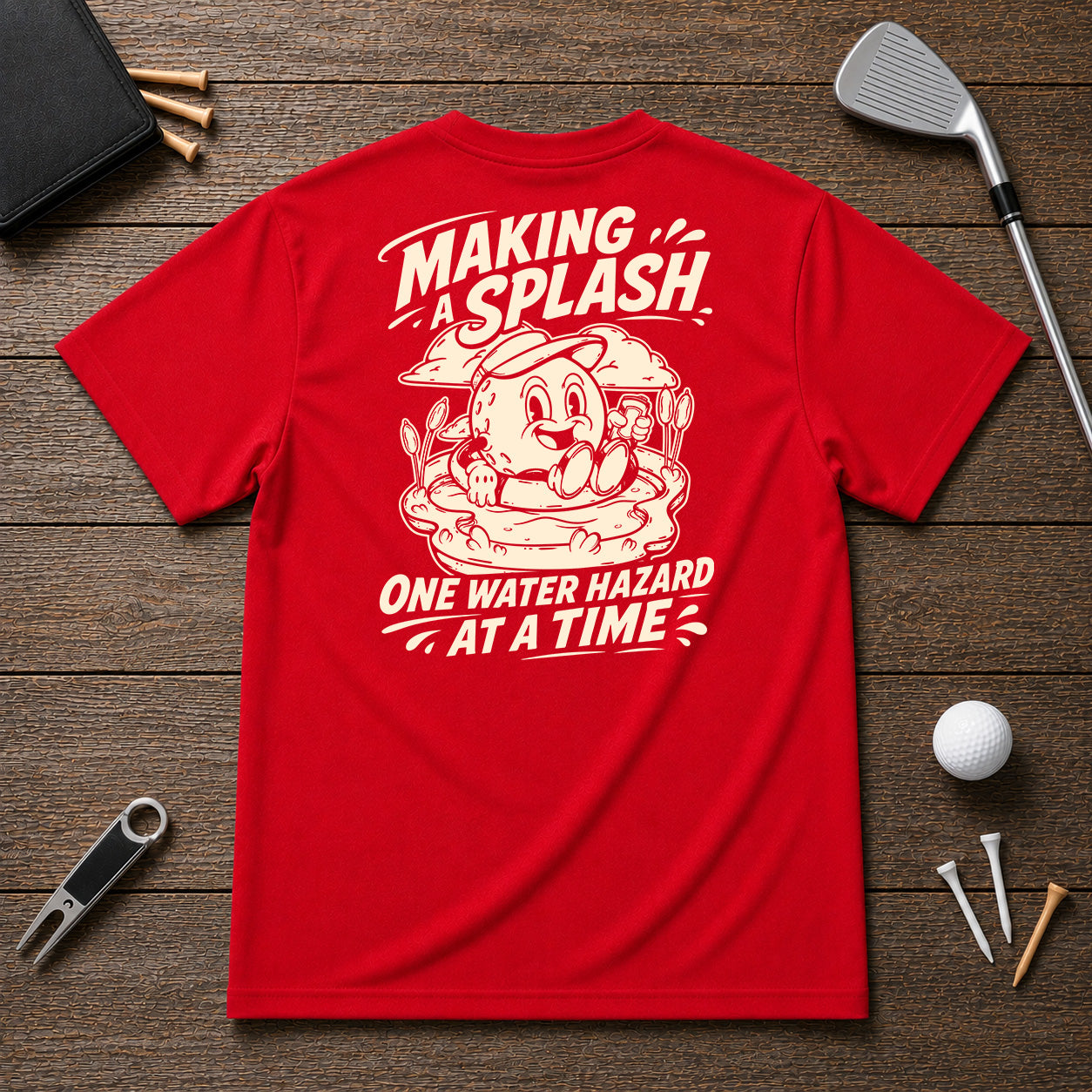 Making A Splash- Funny water hazard golf shirt. For golfers who have the problem of always ending up in the pond.