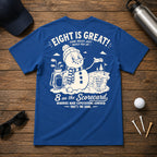 Funny snowman golf shirt. 8 on the scorecard. Sarcastic joke shirts for golfers