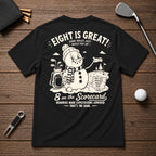 Funny snowman golf shirt. 8 on the scorecard. Sarcastic joke shirts for golfers