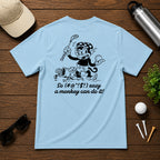 Mulligan Syndicate Retro sarcastic funny monkey golfing shirt. Monkey holding a golf ball in anger, for it not going where it was intended. 
