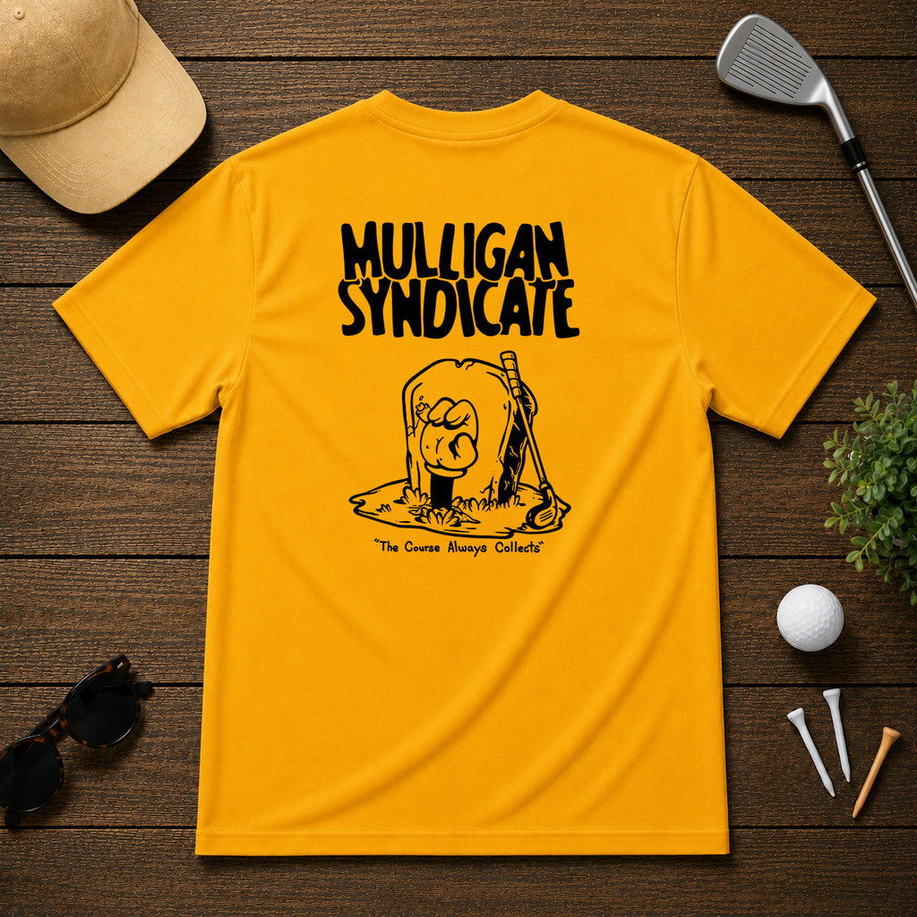 Funny sarcastic dead golfer with hand sticking out of the grave