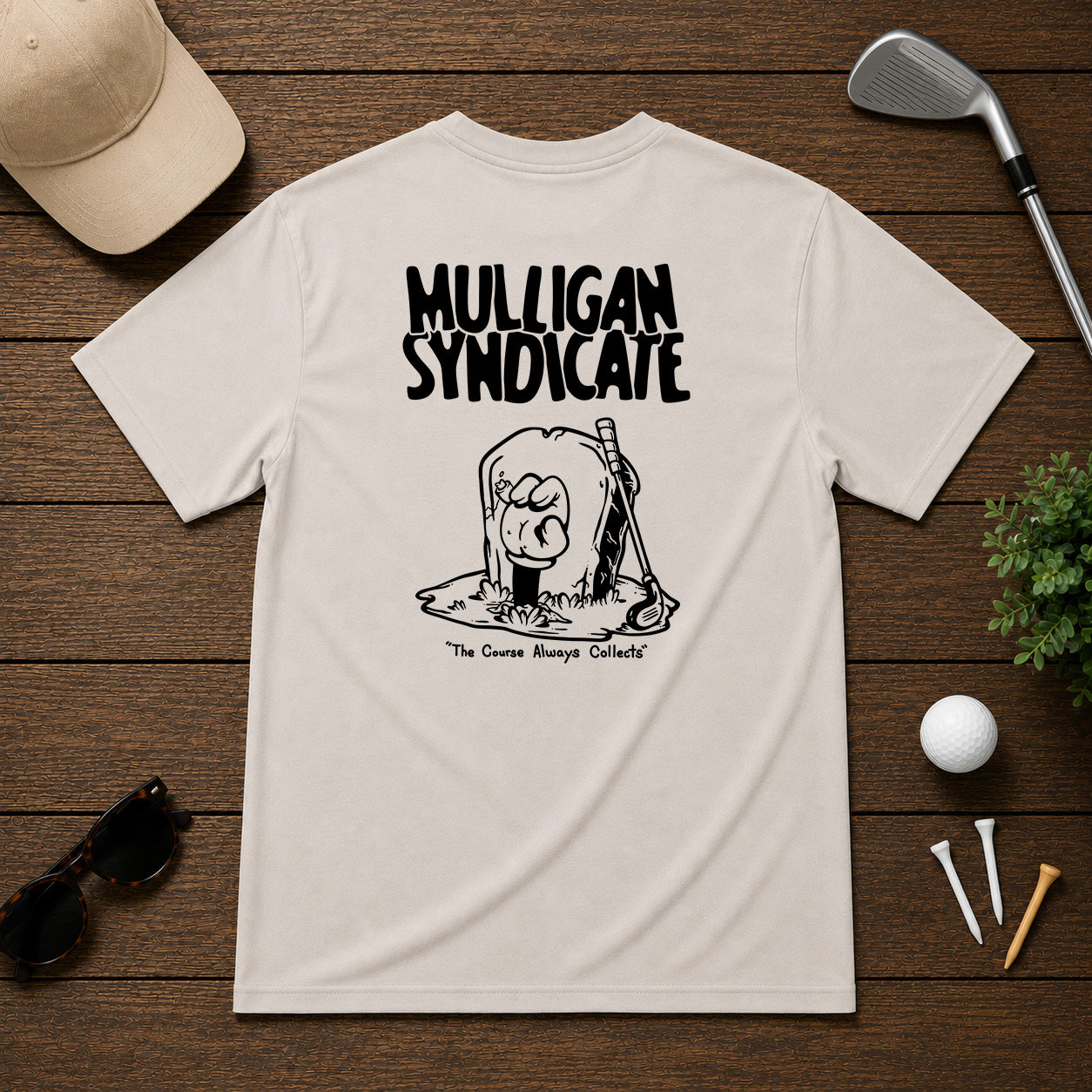 Funny sarcastic dead golfer with hand sticking out of the grave