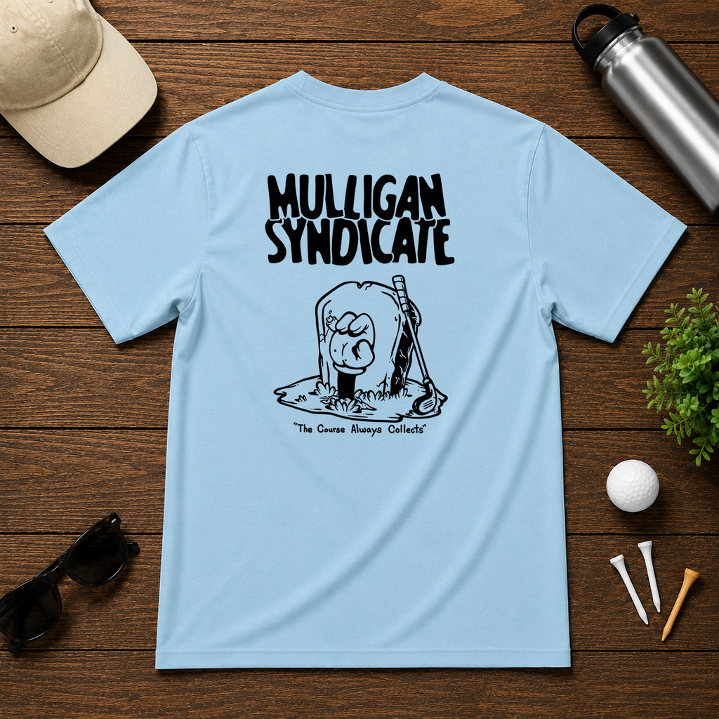 Funny sarcastic dead golfer with hand sticking out of the grave