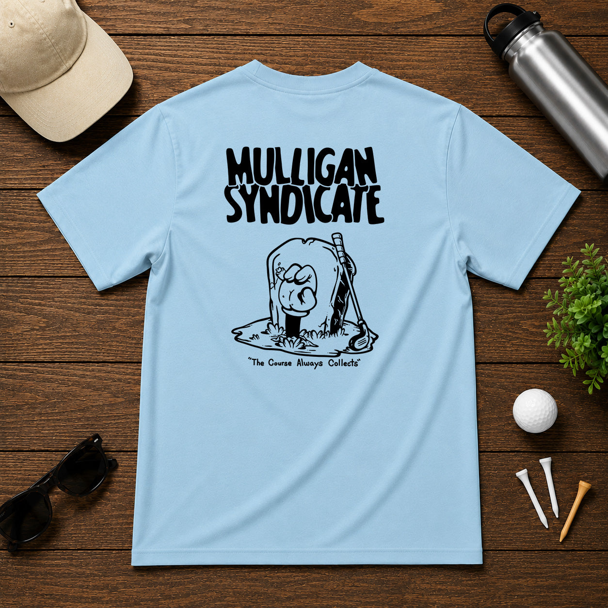 Funny sarcastic dead golfer with hand sticking out of the grave