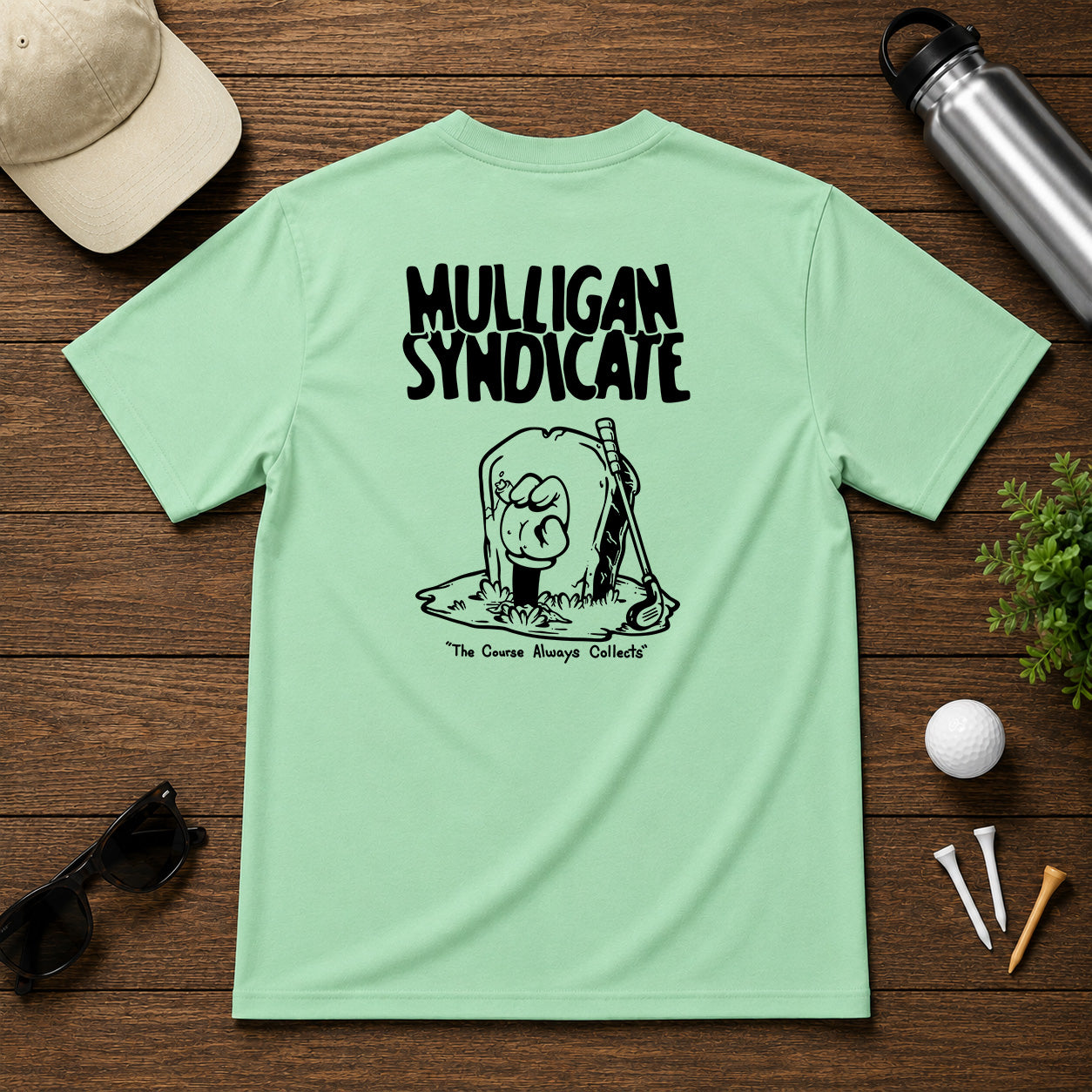 Funny sarcastic dead golfer with hand sticking out of the grave