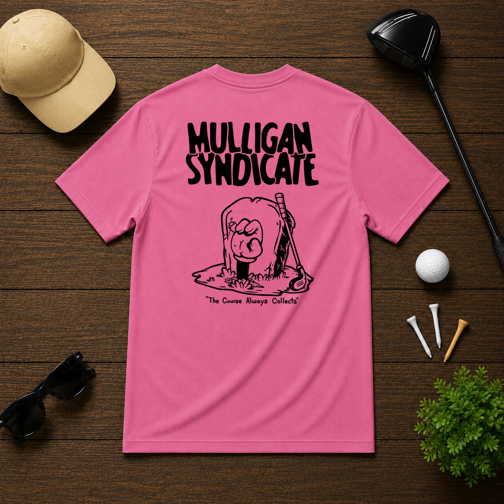 Funny sarcastic dead golfer with hand sticking out of the grave