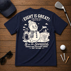 Funny snowman golf shirt. 8 on the scorecard. Sarcastic joke shirts for golfers